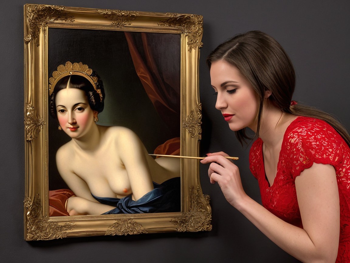 Woman in Red Dress Enhancing Classical Portrait