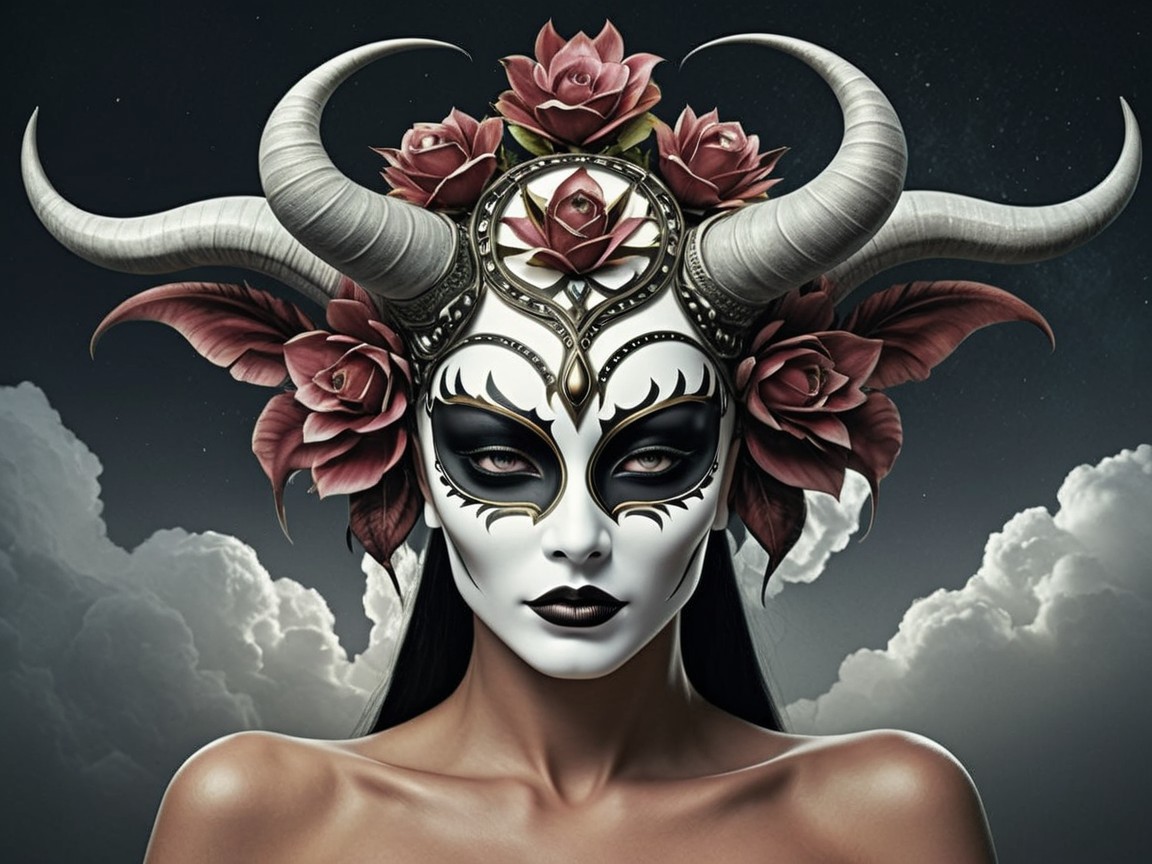 Dramatic Mask with Intricate Designs and Roses