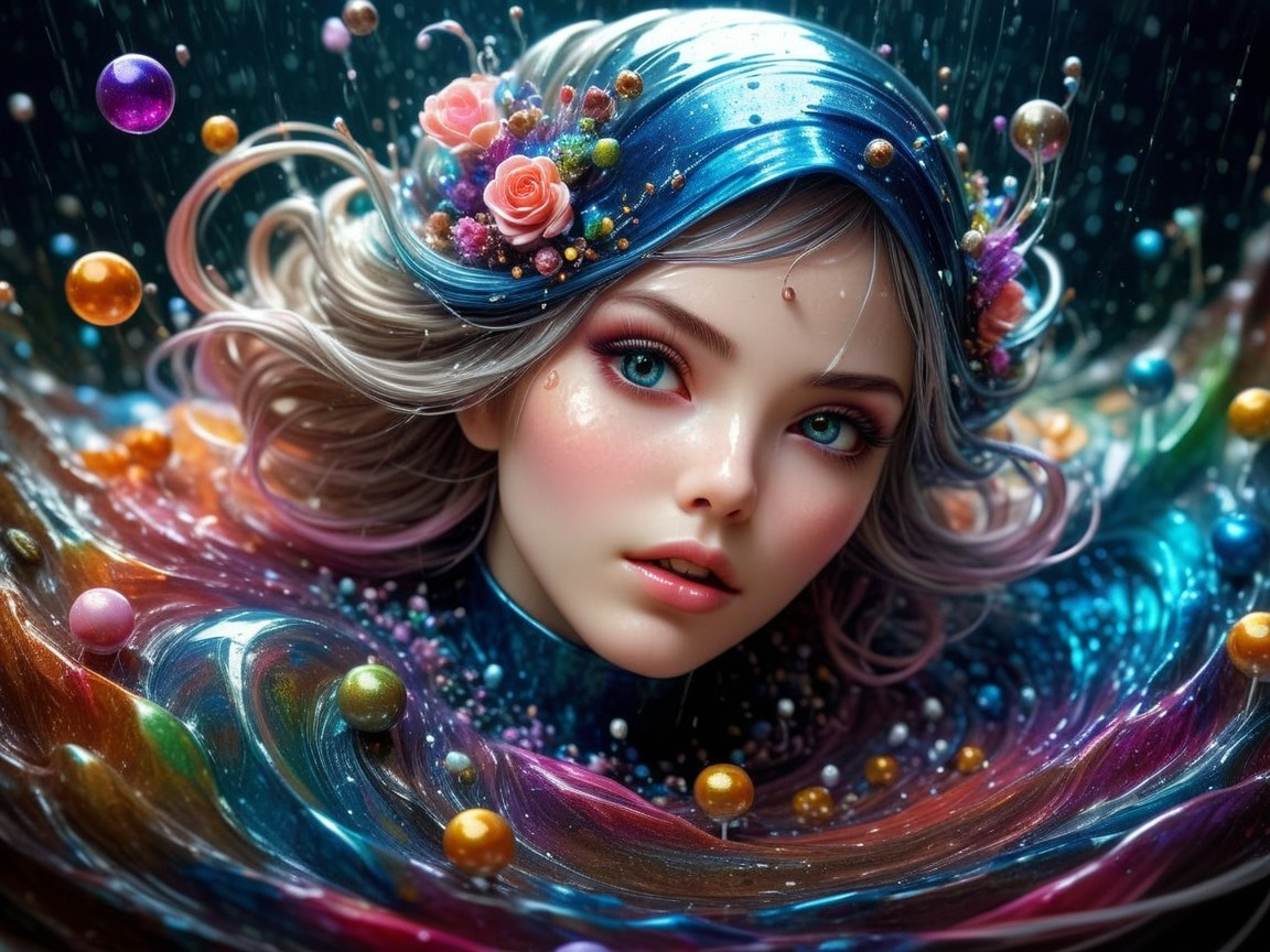 Captivating female figure with vibrant hair and colors