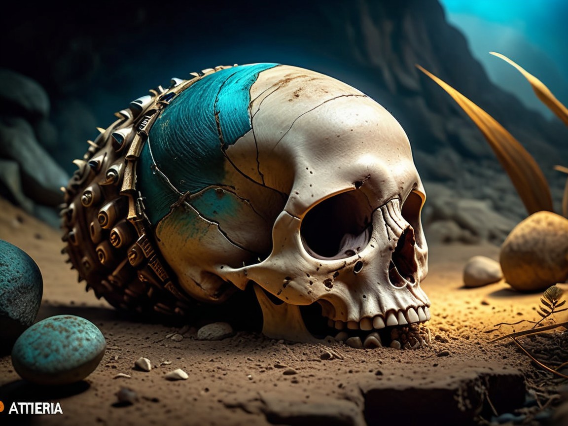 Digitally Rendered Skull with Mechanical Elements