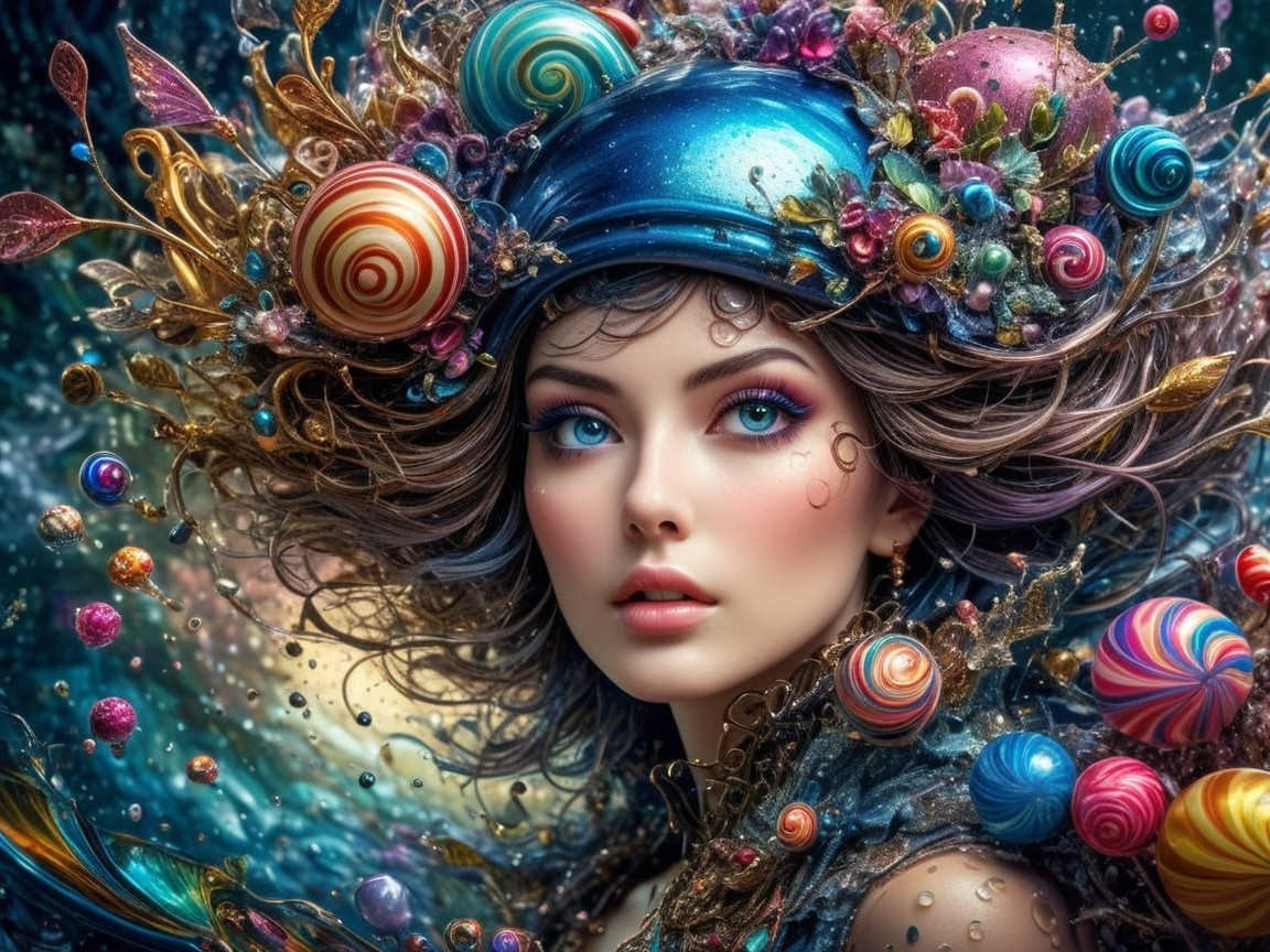 Portrait of a Woman with Colorful Headdress and Makeup