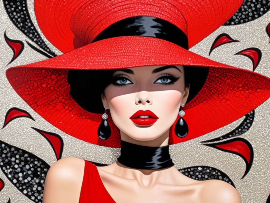 Glamorous Woman in Red Hat and Chic Dress