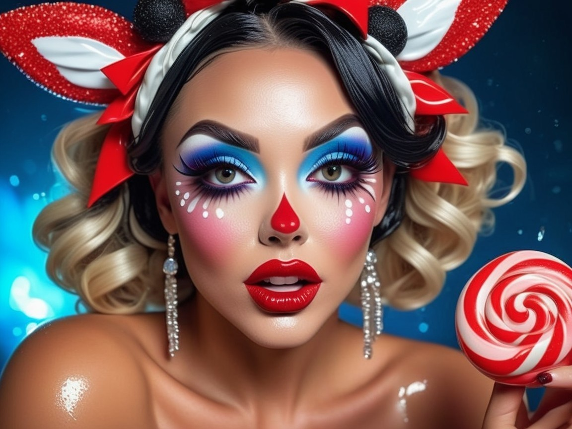 Glamorous Figure with Colorful Makeup and Lollipop