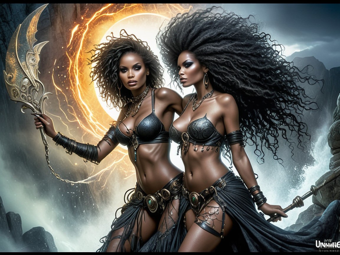 Powerful Women with Curly Hair in Warrior Outfits