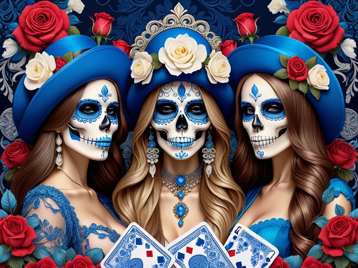 Elegantly Dressed Women with Día de los Muertos Makeup