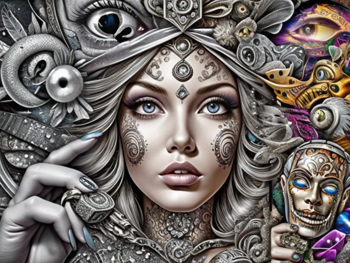 Striking Woman with Silver and Gold Facial Adornments