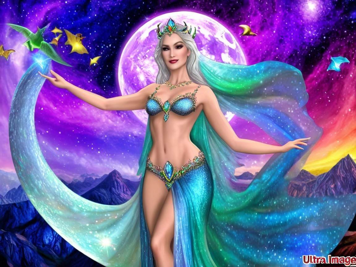 Ethereal Figure in Cosmic Dreamlike Setting