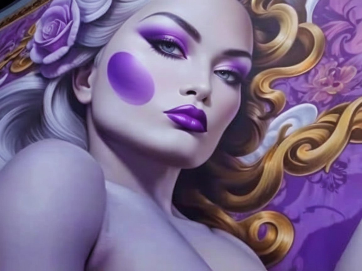 Glamorous Woman with Purple Makeup and Silver Hair
