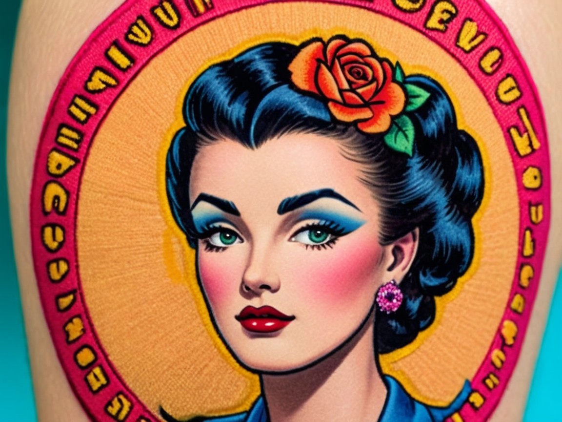 Vibrant Retro Pin-Up Tattoo with Circular Design