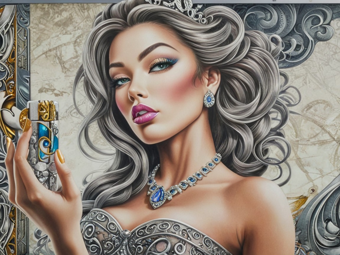 Glamorous Woman in Elegant Gown with Silver Hair
