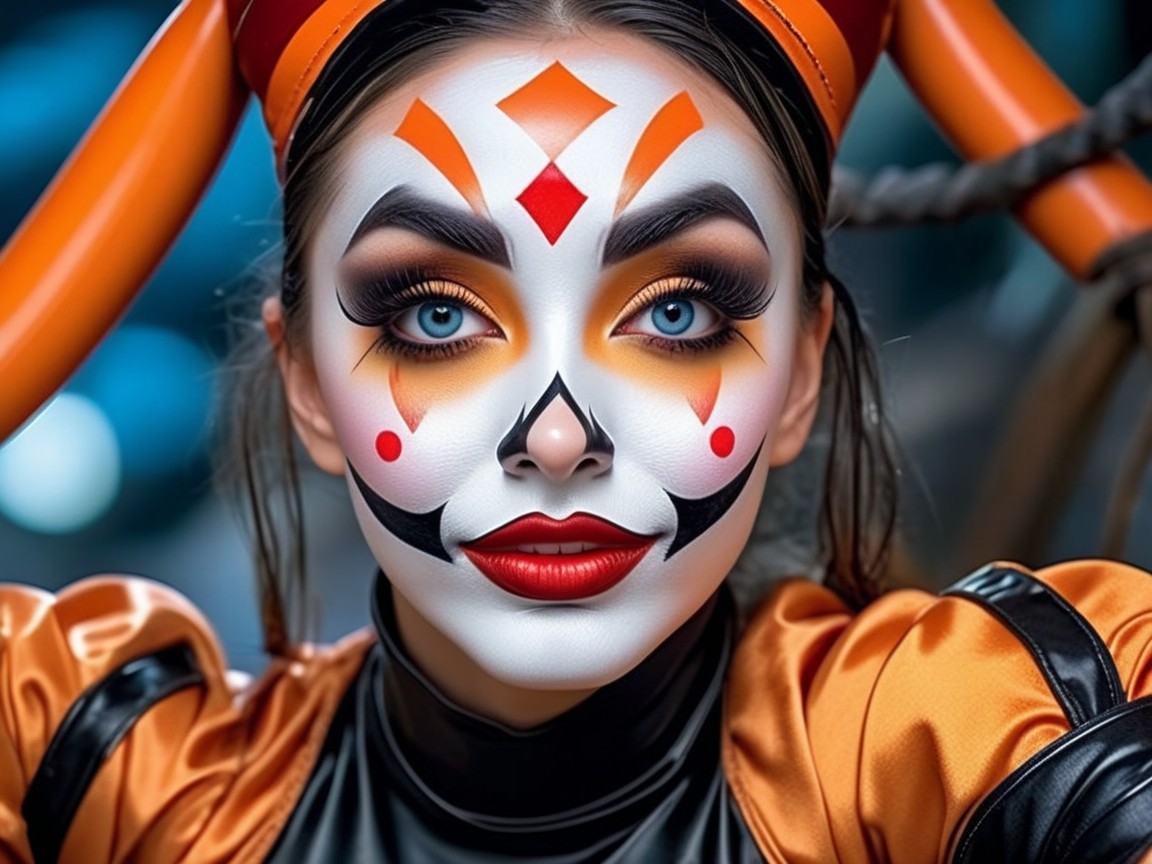 Close-Up of Model with Bold Artistic Face Makeup