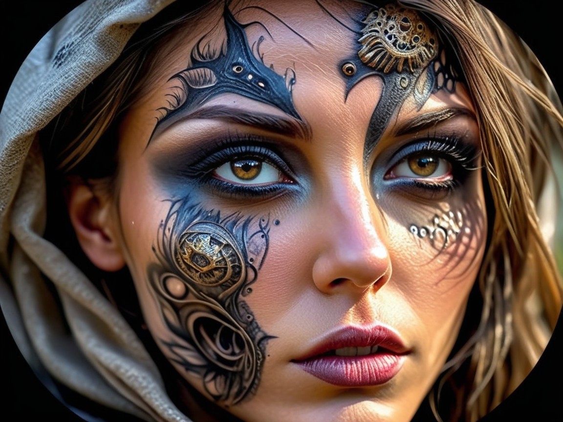 Portrait of a Woman with Mechanical Face Paint