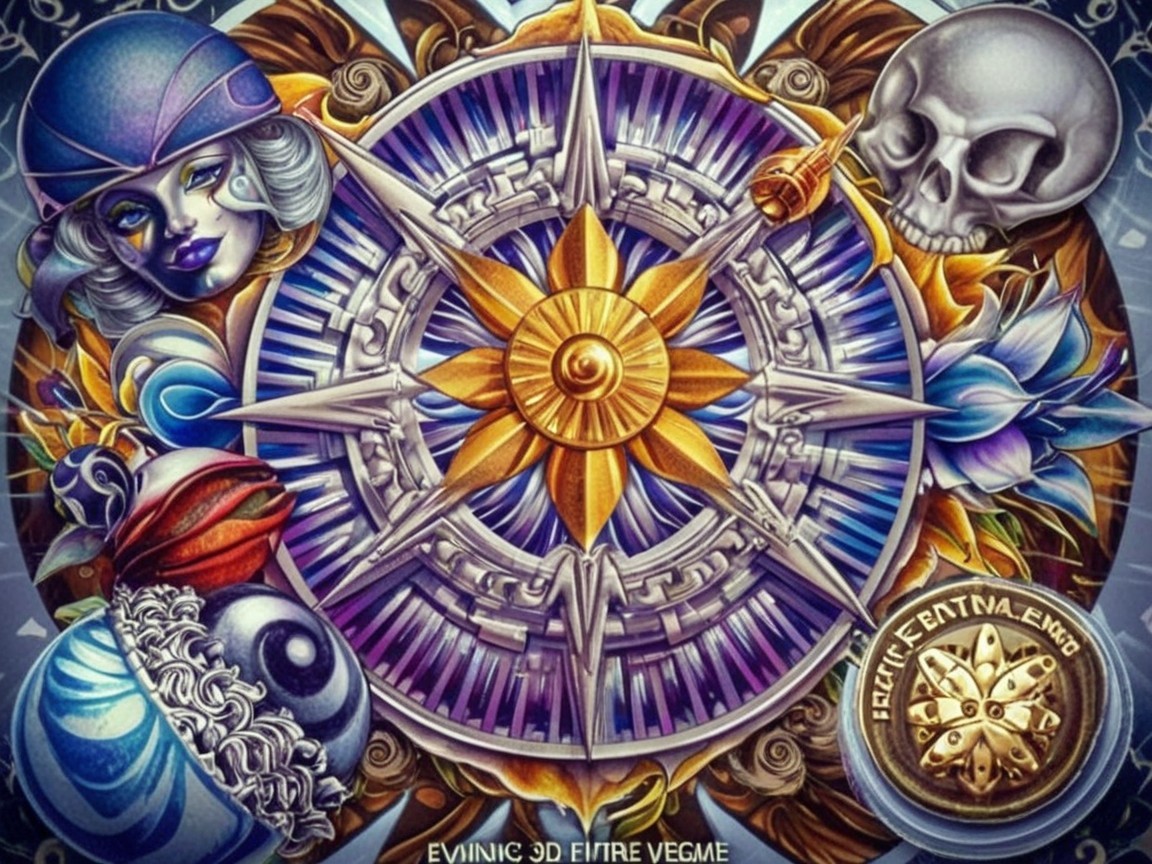 Intricate Compass Rose Design with Skull and Flowers