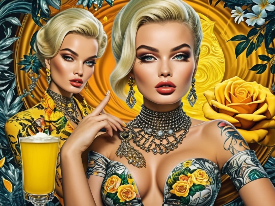 Glamorous Women in Floral Outfits with Yellow Roses