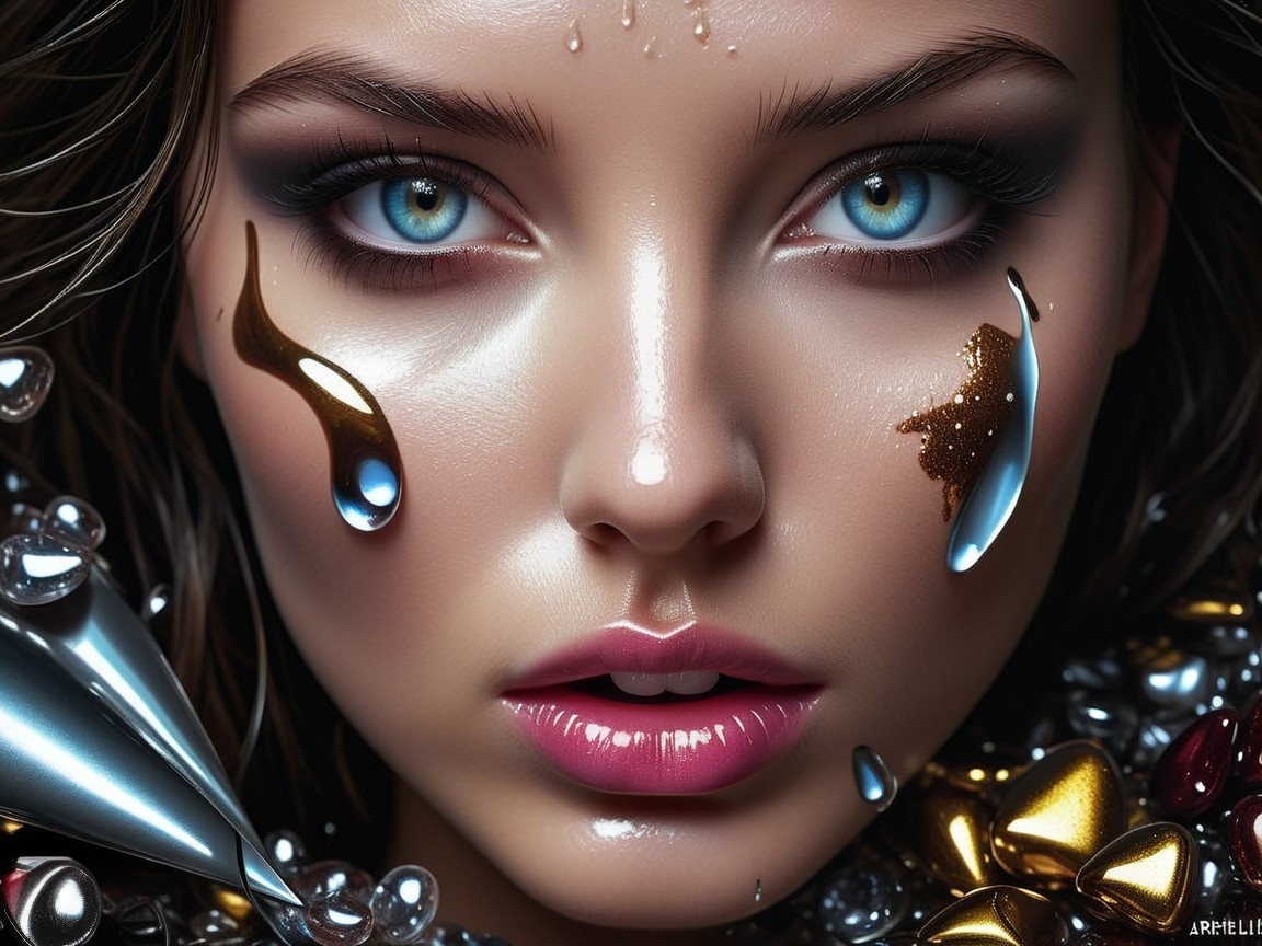 Close-Up of Woman with Blue Eyes and Dramatic Makeup