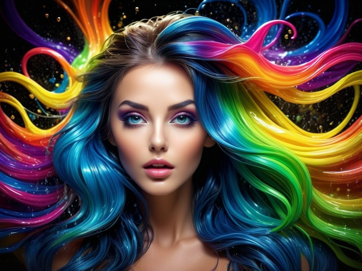 Vibrant Portrait of a Woman with Multicolored Hair