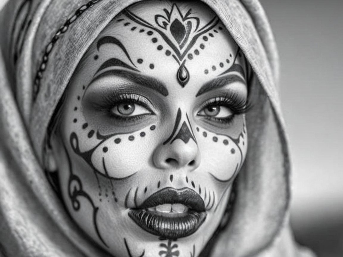 Close-Up of Woman with Sugar Skull Face Paint