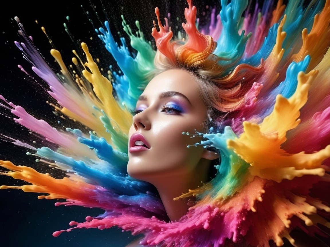 Portrait of a Woman with Colorful Hair and Makeup