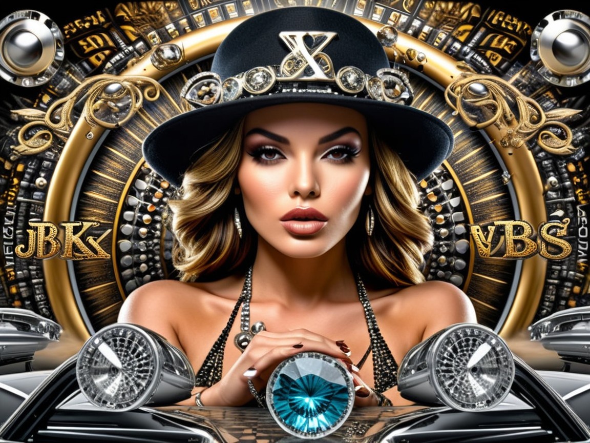 Elegant Woman in Black Hat Against Glamorous Background