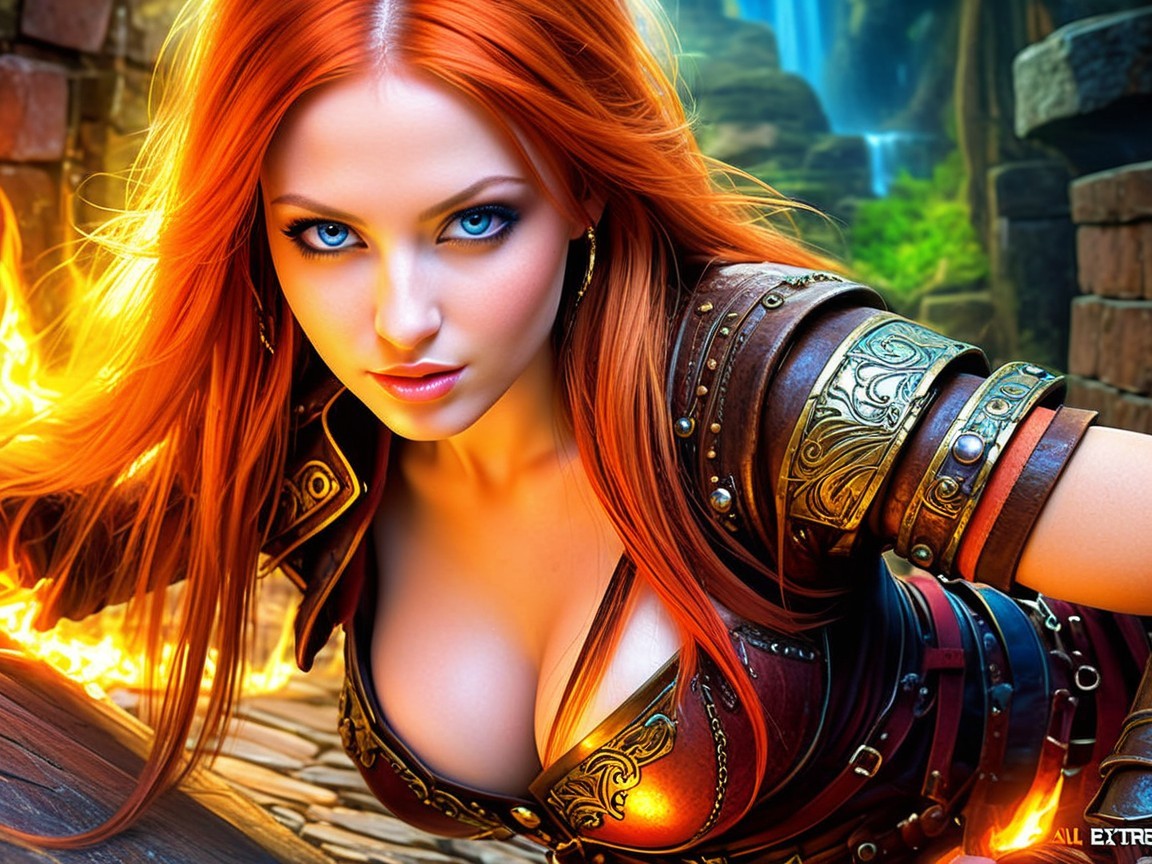 Fierce Warrior in Intricate Armor Against Magical Landscape