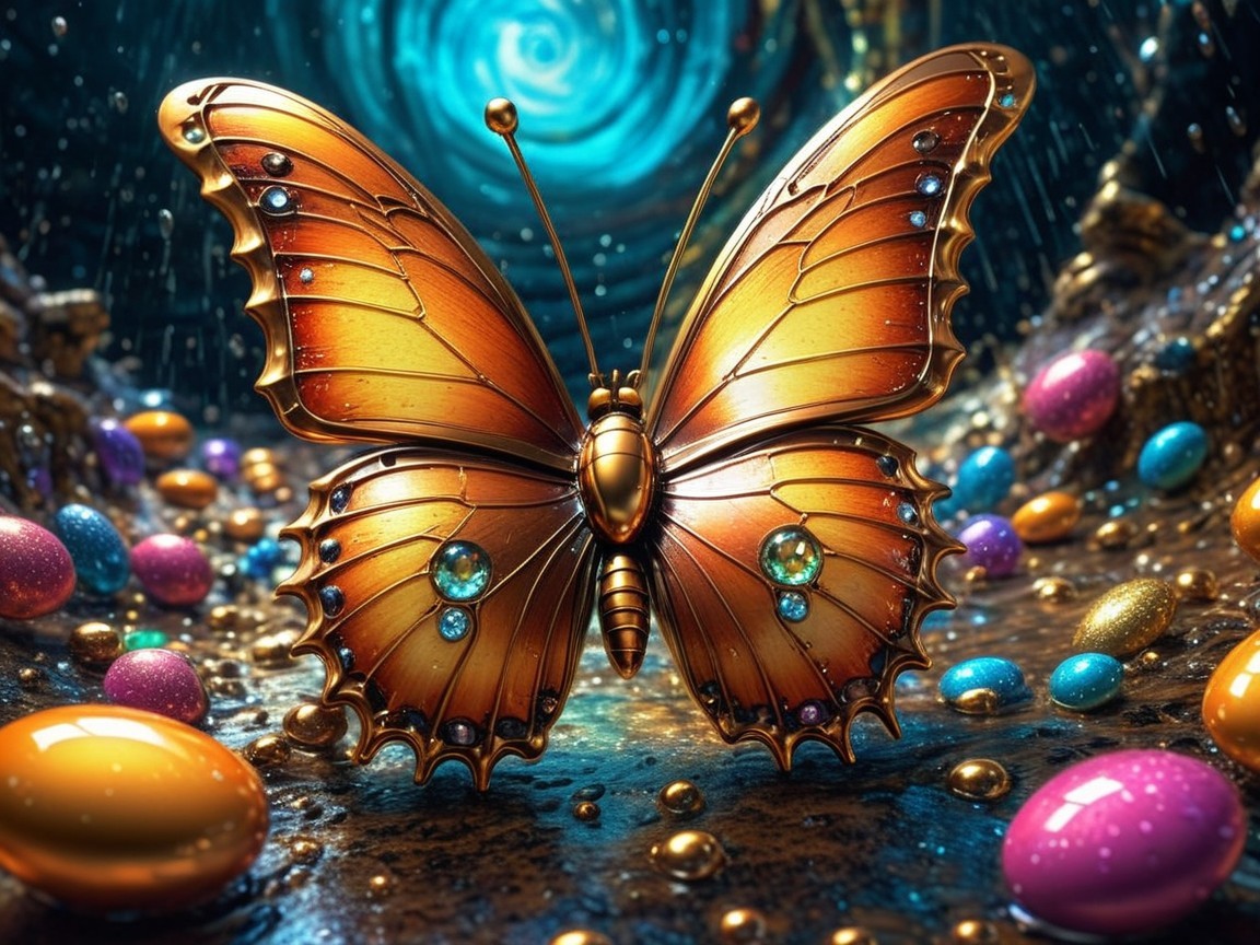 Butterfly with Orange Wings in Colorful Landscape