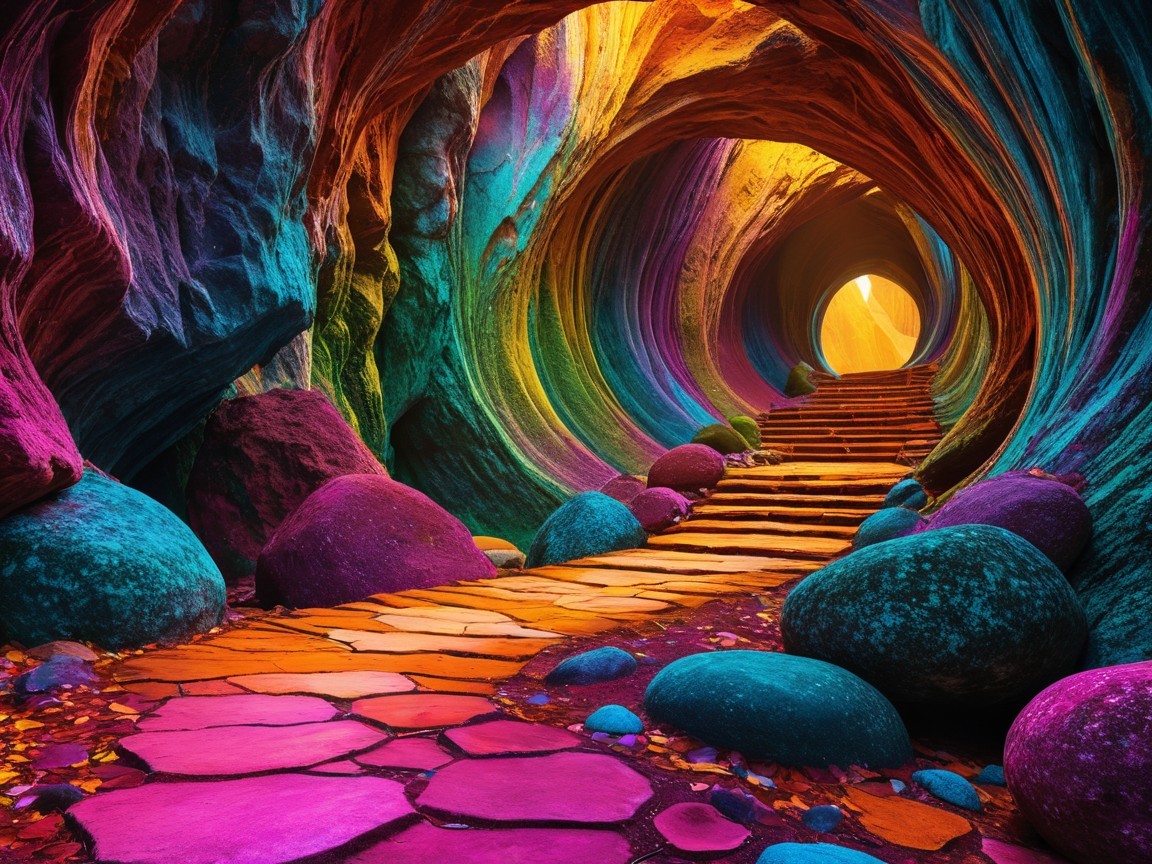 Vibrant Otherworldly Cave with Multicolored Walls