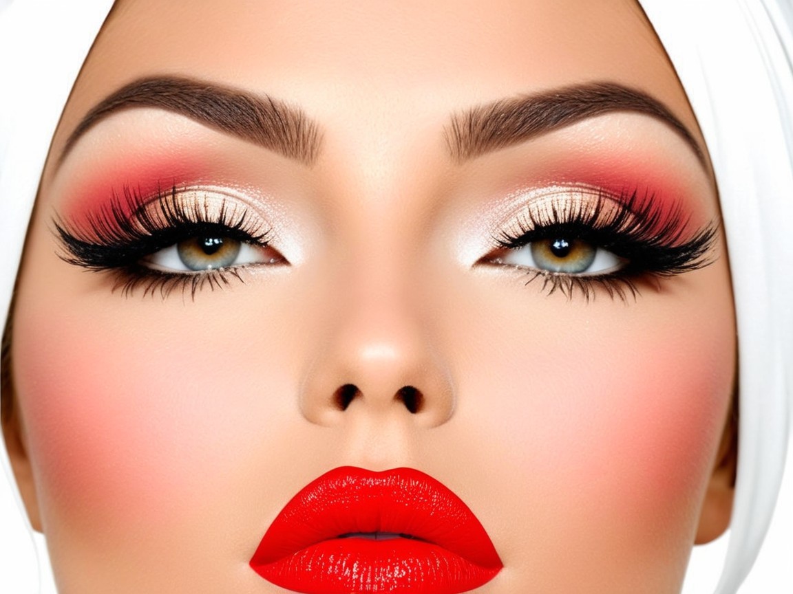 Close-up of a woman with bold makeup and headscarf