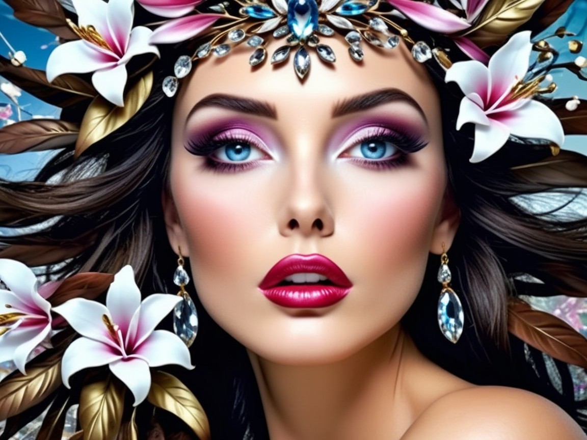 Striking Woman with Blue Eyes and Lavish Crown