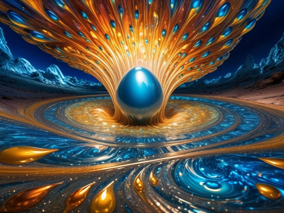 Ethereal Scene with Shimmering Orb and Cosmic Landscape