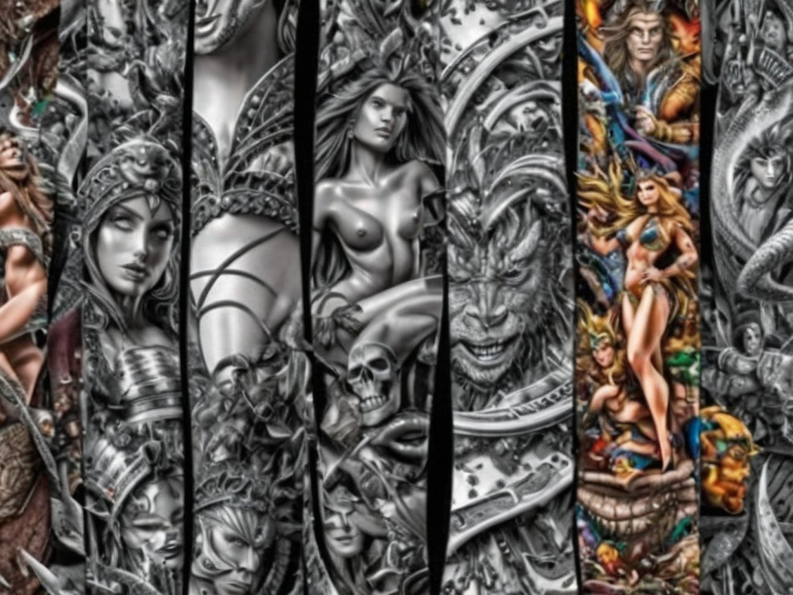 Collage of Intricate Fantasy Illustrations and Characters
