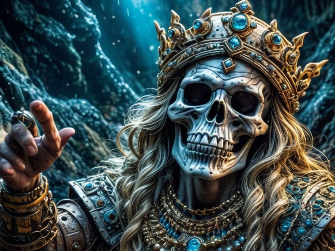 Regal Skeleton in Ornate Armor Underwater Setting
