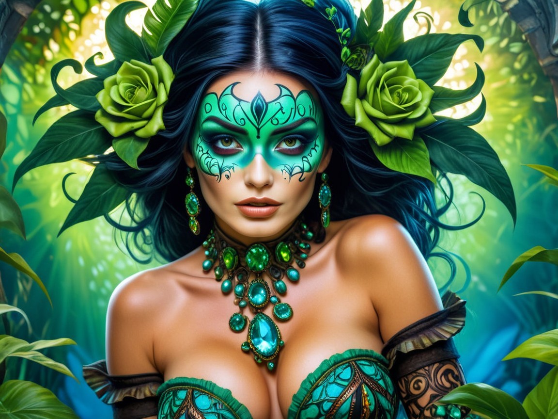 Vibrant Green Makeup and Nature-Inspired Elegance