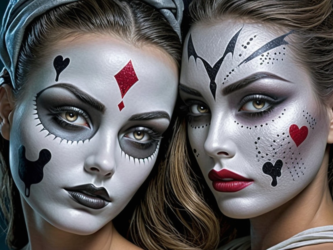 Women with Theatrical Face Paint Inspired by Playing Cards