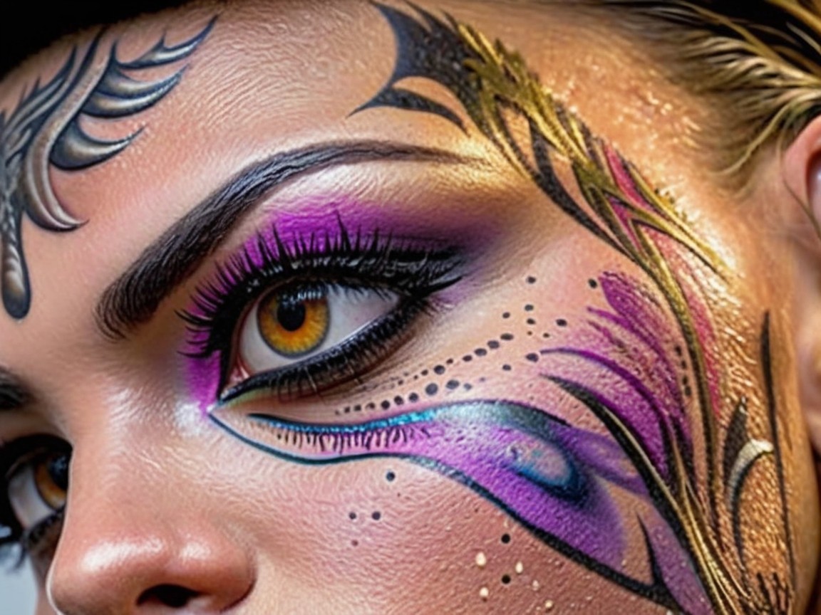 Close-Up of Vibrant and Intricate Makeup Design