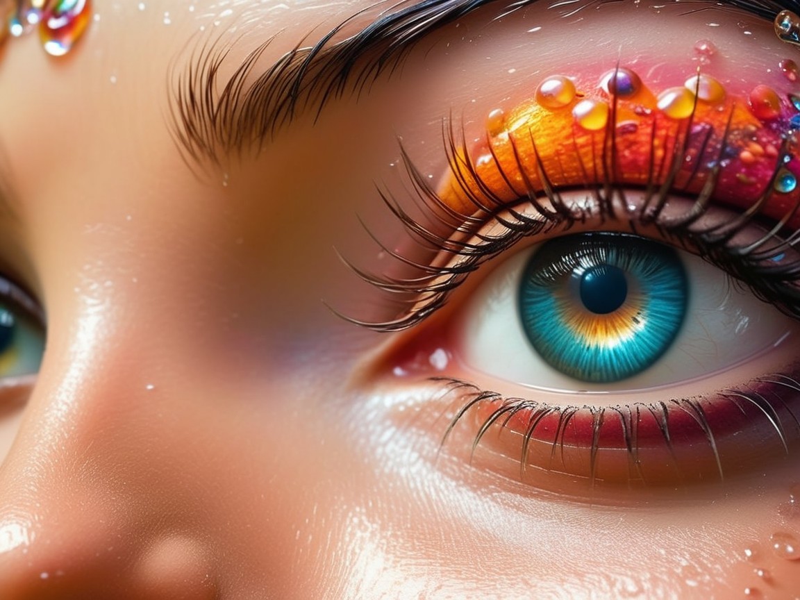 Close-Up of Vibrant Multicolored Eye Makeup