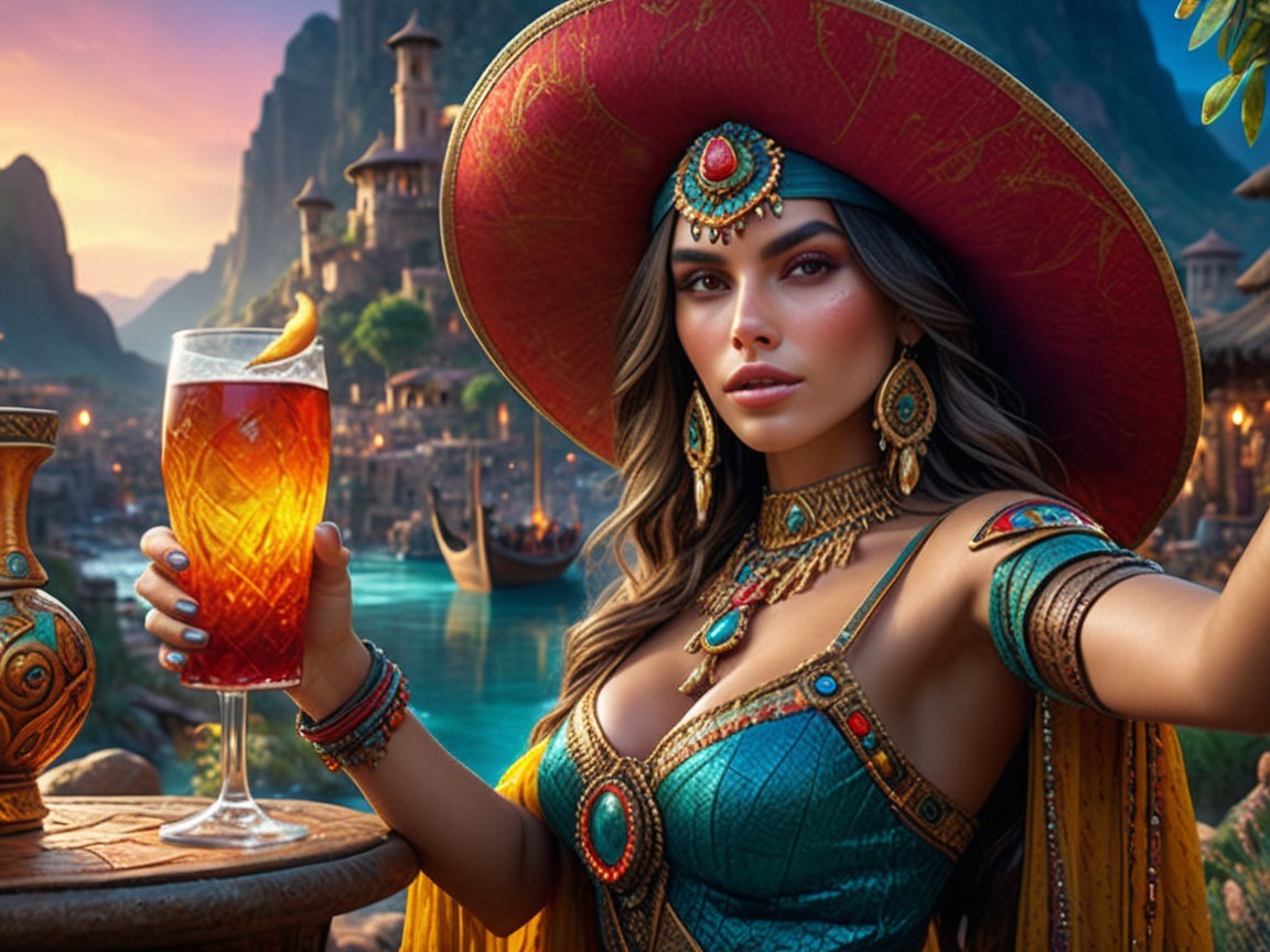 Elegant Woman by Serene Waterfront in Turquoise Attire