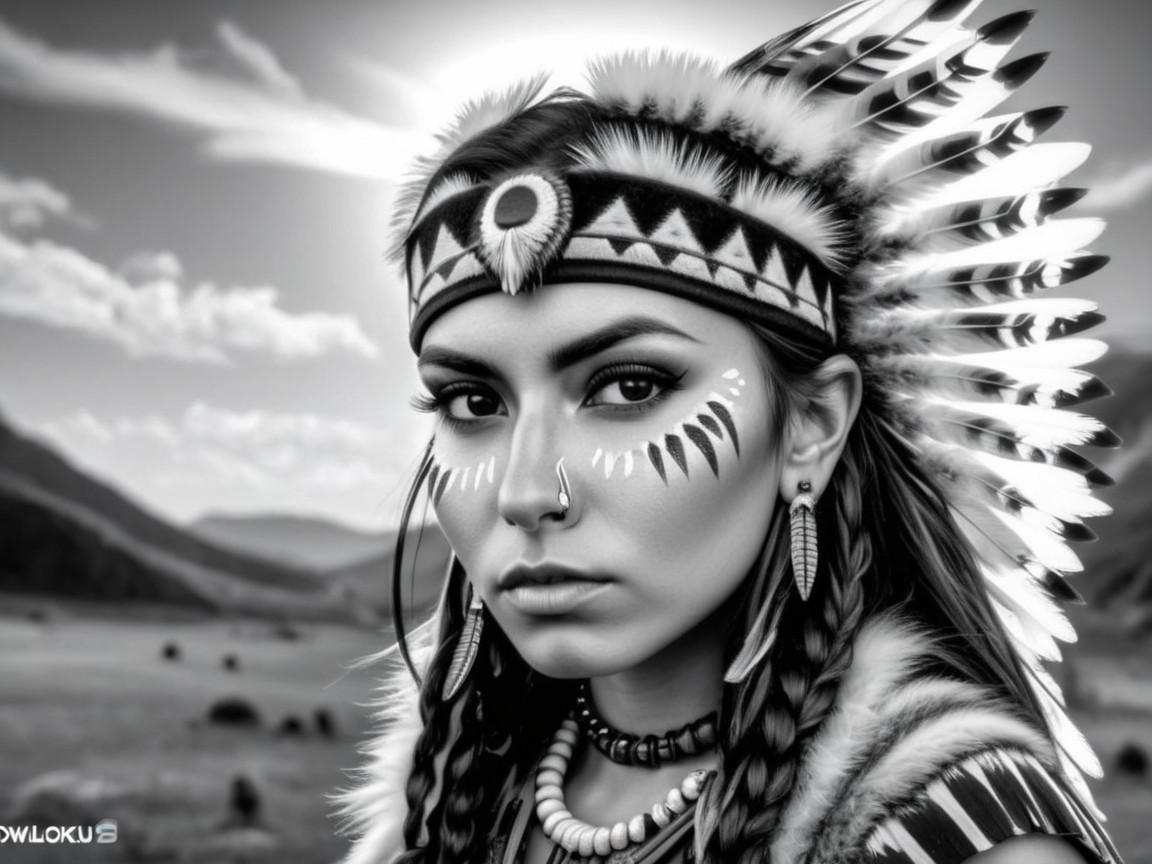 Black-and-White Portrait of a Native American Woman