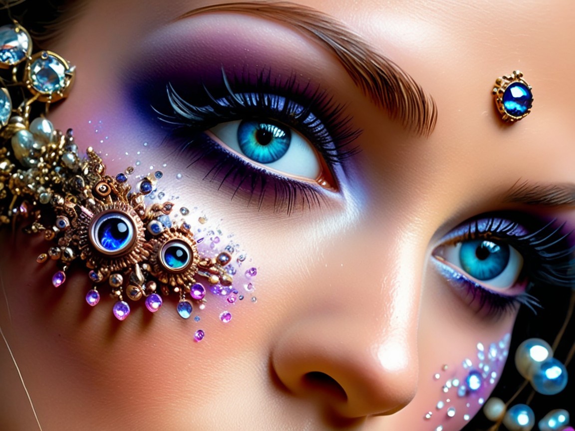 Close-up Portrait of a Woman with Blue Eyes and Makeup