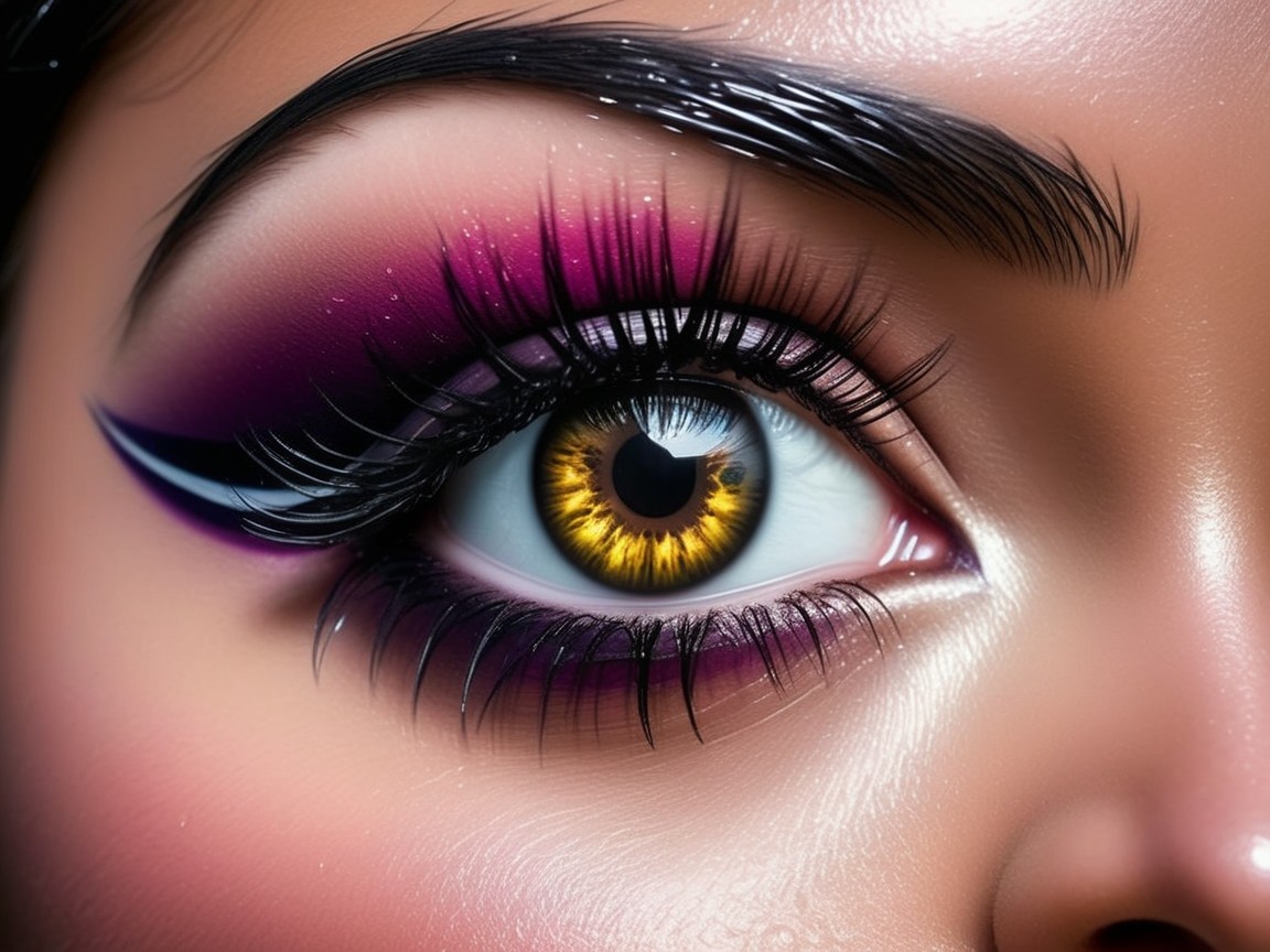 Close-up of Eye with Bold Purple Makeup and Accents