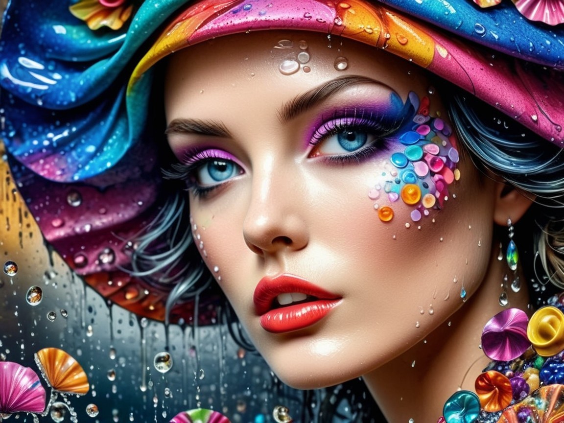 Portrait of a Woman with Colorful Makeup and Hat