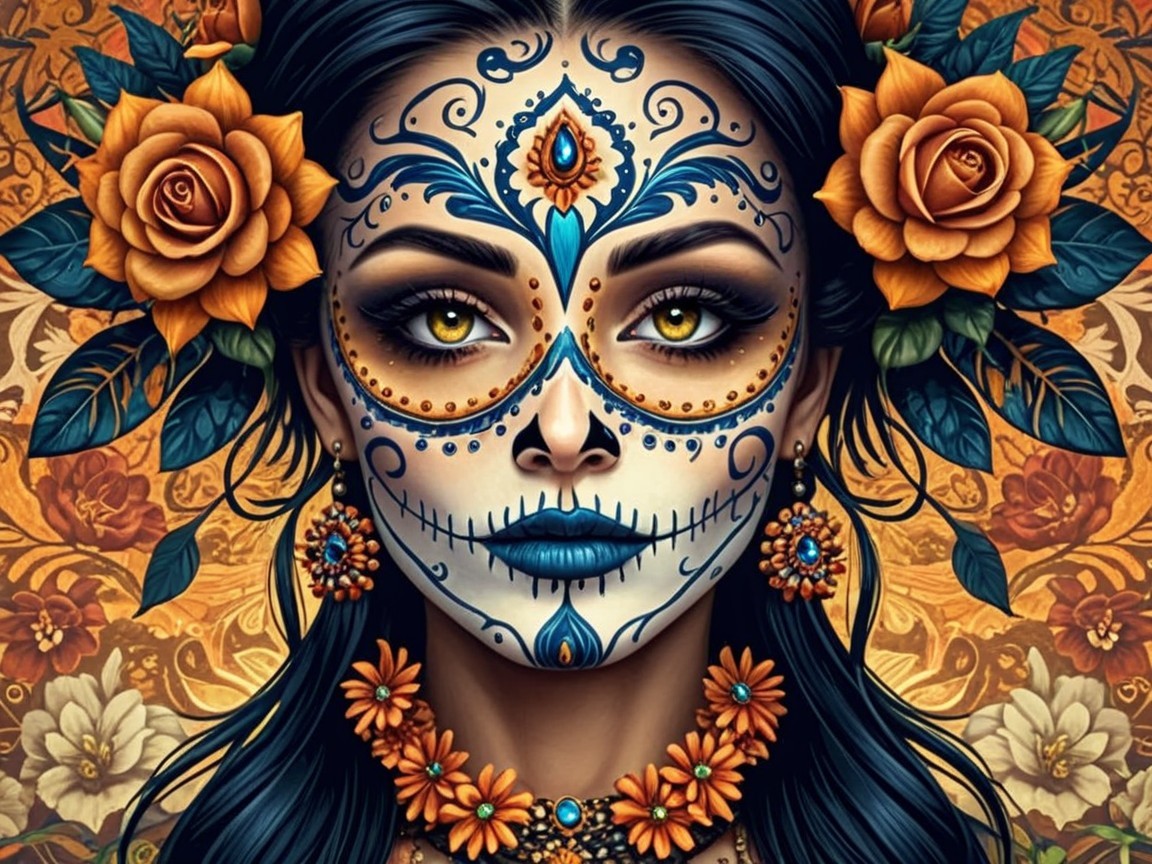 Portrait of a woman with sugar skull face paint