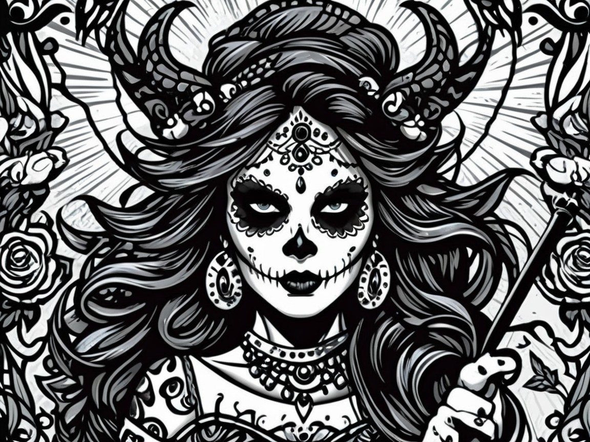 Intricate Sugar Skull Illustration of a Woman