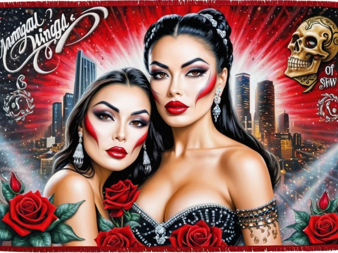 Glamorous Women with Bold Makeup Against City Skyline