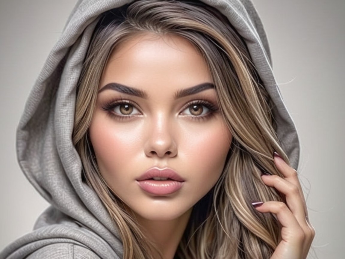 Portrait of a Young Woman in a Gray Hoodie
