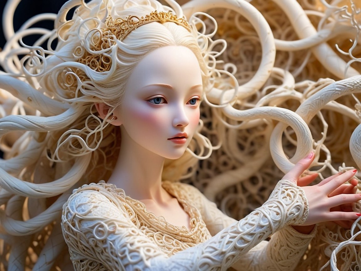 Ethereal Doll with Intricate Hair and Gown Design