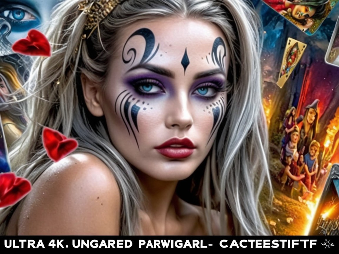 Portrait of a woman with dramatic makeup and whimsical background