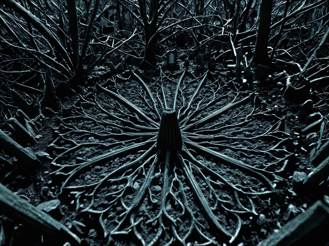 Dark Forest with Twisted Trees and Eerie Atmosphere