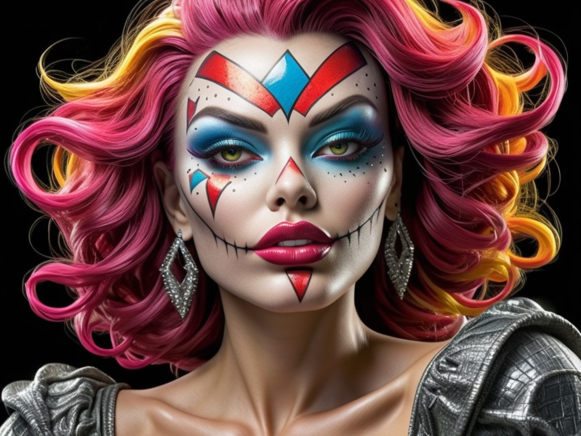Bold Artistic Makeup with Vibrant Colors and Curls