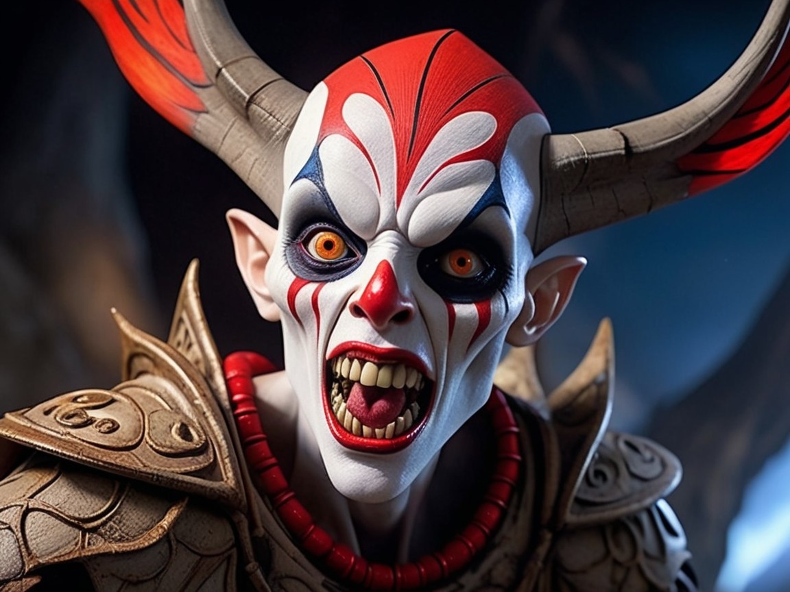 Character with Horns and Dramatic Armor Design