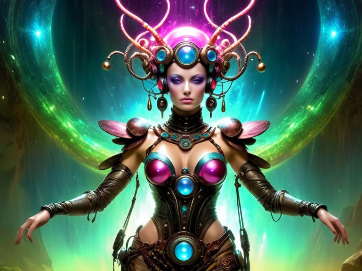 Futuristic Cybernetic Figure in Vibrant Armor Design